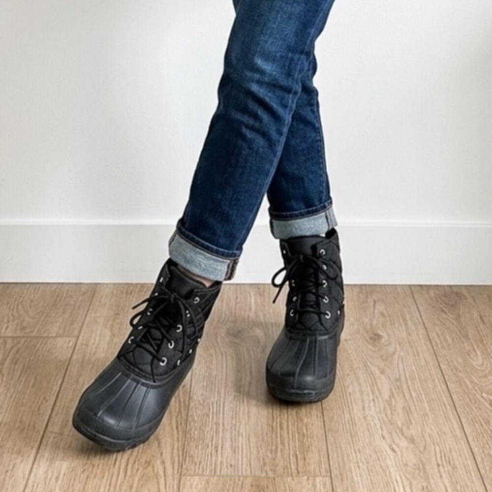 Sperry Women's Black Quilted Lace Up Duck Boots Waterproof Insulated Rainwear 8